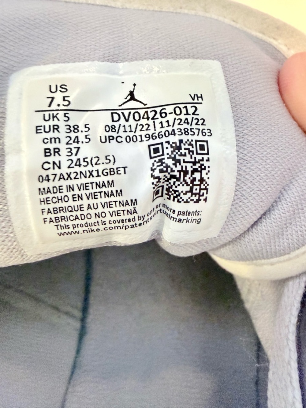 Nike Women's Air Jordan 1 Low SE Light Steel Grey Size 7.5 original box near new - Picture 6 of 12